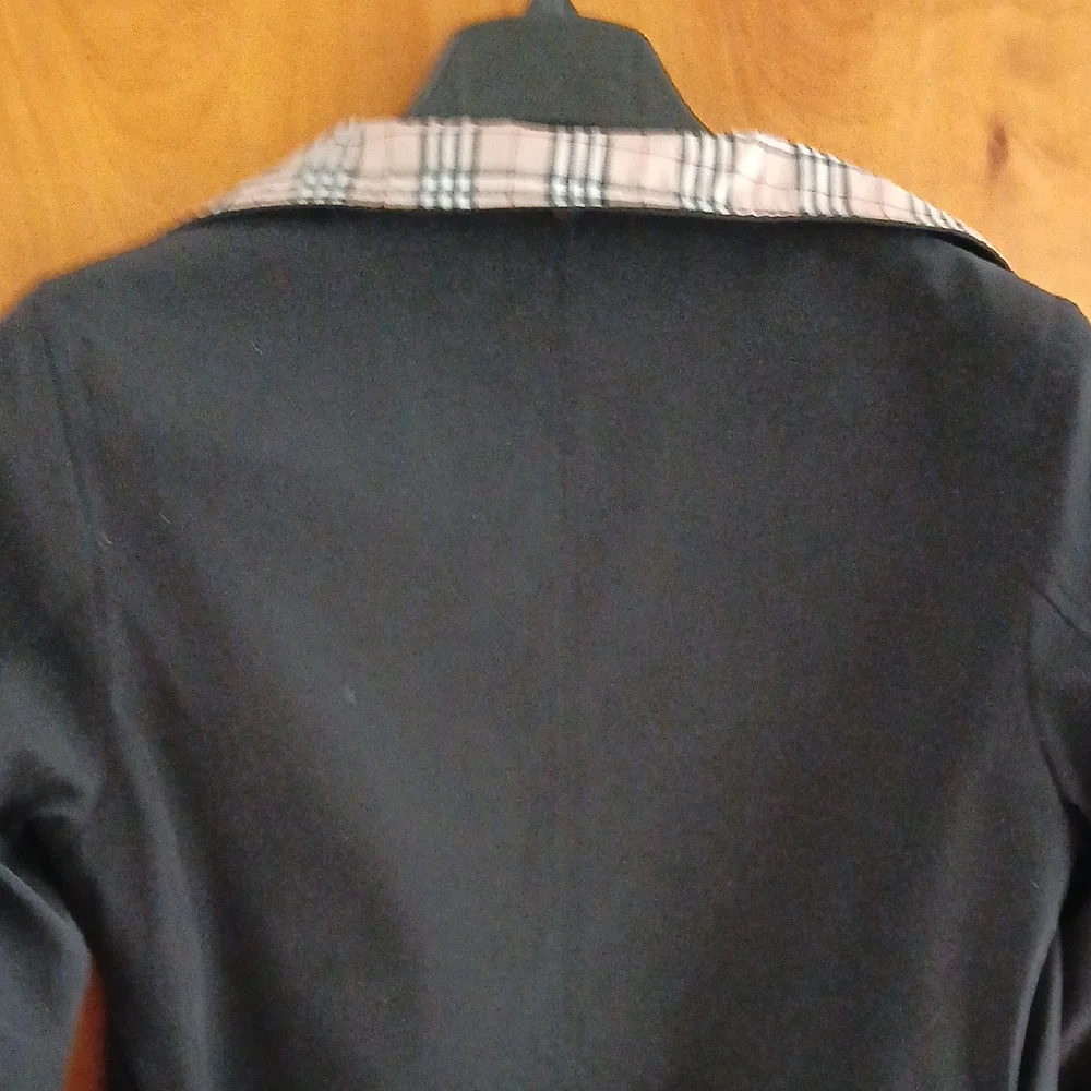 Burberry Black Trench Coat Modern Plaid Design M/L EUC - Picture 8 of 8